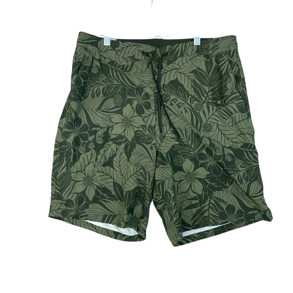 NWT Kirkland Signature Swim Shorts Men's XXL Green Polyester Floral Tropical
